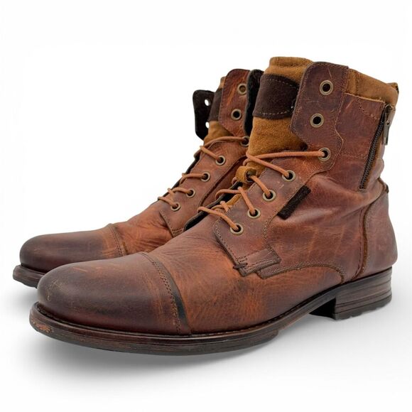 Freebird Men\'s Distressed Leather Lace Up Zipper Cap Toe Boots Brown EU45/US12 main image 7